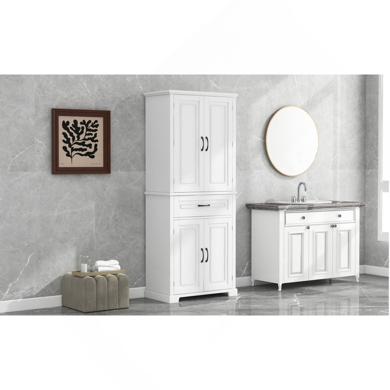 Bathroom Storage Cabinet With Doors And Drawer, Multiple Storage Space, Adjustable Shelf, White
