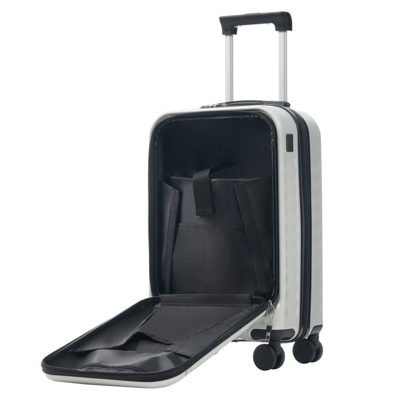 Ensemble de bagage à ouverture frontale 3 pièces, valise de transport rigide avec port USB, bagage extensible avec poignée et roulettes à verrou TSA