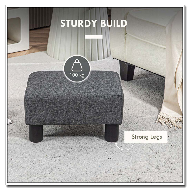 Ottoman Foot Rest Small Foot Stool with Linen Fabric Upholstery and Plastic Legs Cube Ottoman for Living Room, Gray