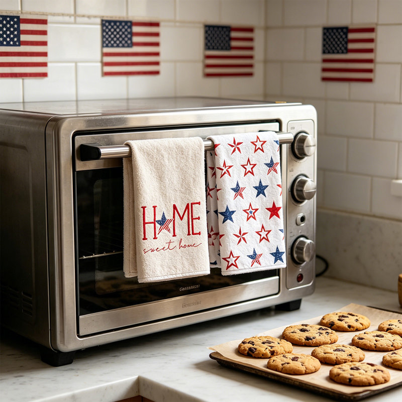 Patriotic Weave Kitchen Towel 2 Pack, Highly Absorbent Lint Free Drying Cloth For 4th Of July, 23.6x15.7in Multicolor, D