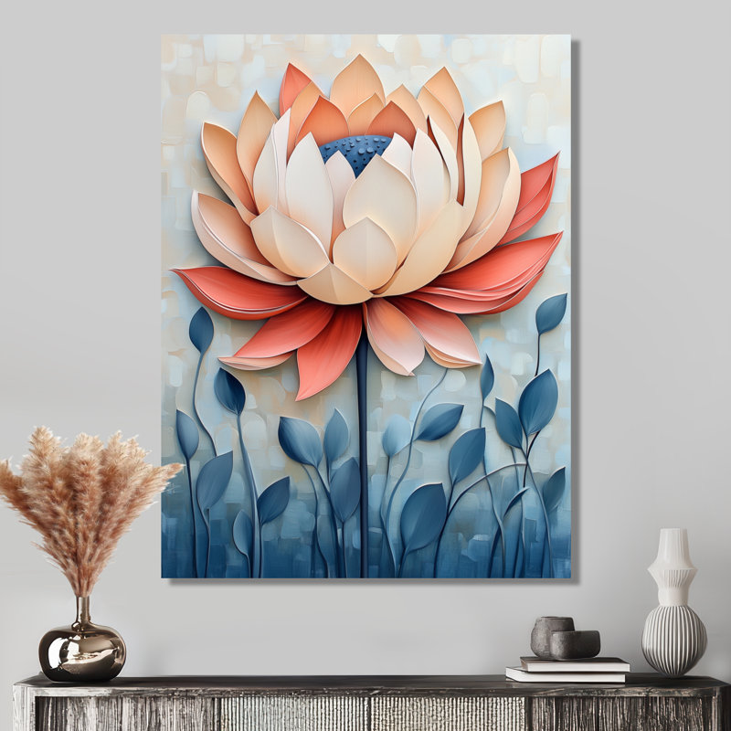 «Lotus in Gentle Bloom II», art mural japonais minimalisme japonais, H 32 po x l 16 po, Toile tendue
