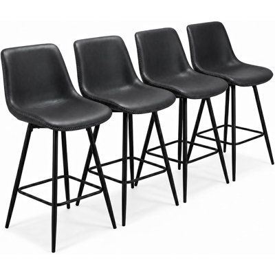Bar Stools Set of 4, Counter Height Bar Stools with Backs,Metal Legs | 24" Faux Leather Upholstered Bar Chairs, Modern Stools for 34"–38" Kitchen Counter & Island