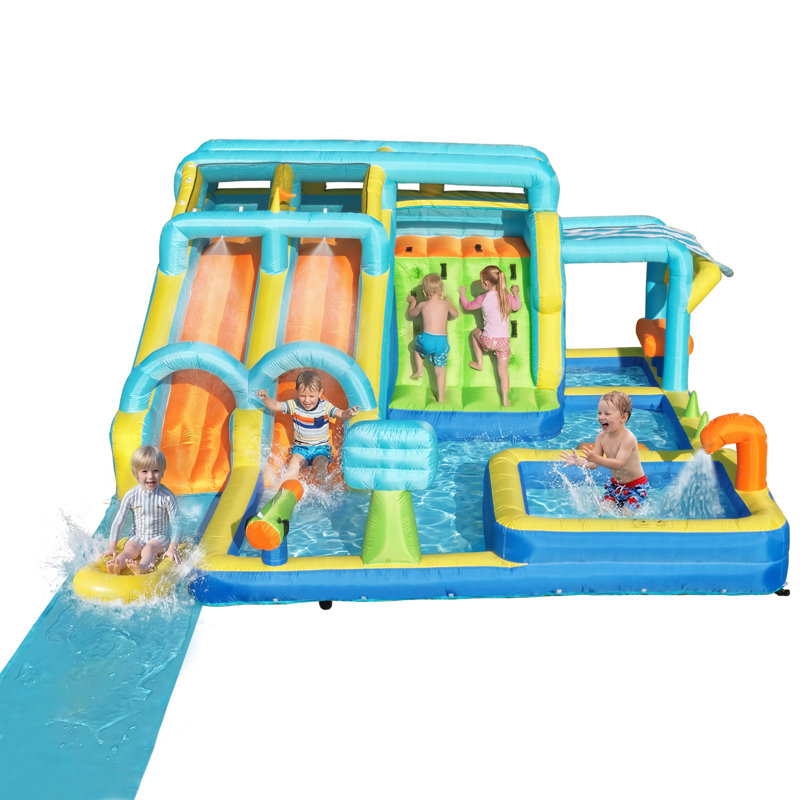 11-In-1 Inflatable Water Slide Castle With Playhouse, Climbing Wall & 16FT Detachable Slide