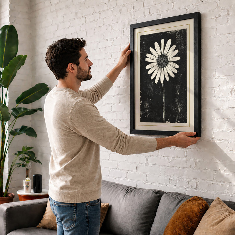 Solitary Daisy Botanical - Framed Print, A4 - 29.7 x 21.0 cm, White