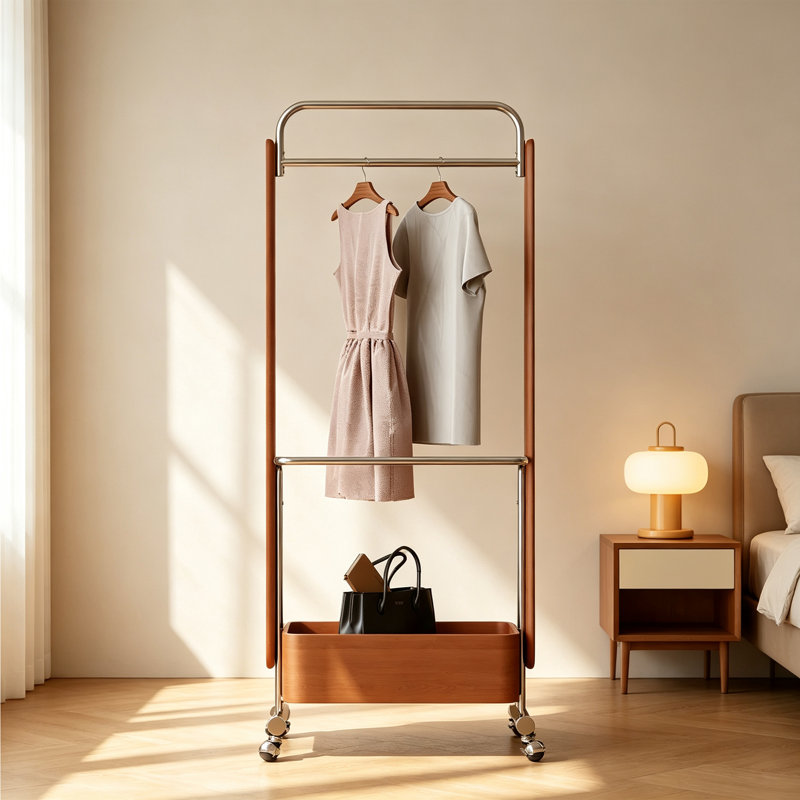 Portant à vêtements en bois et métal
