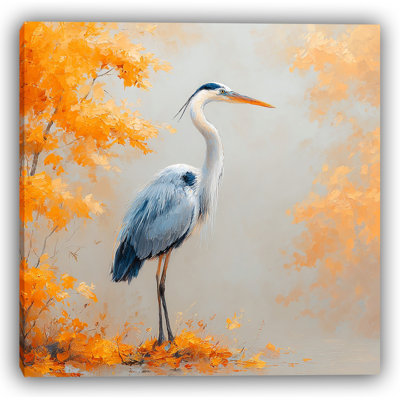 Leaves Heron - Wrapped Canvas Wall Art