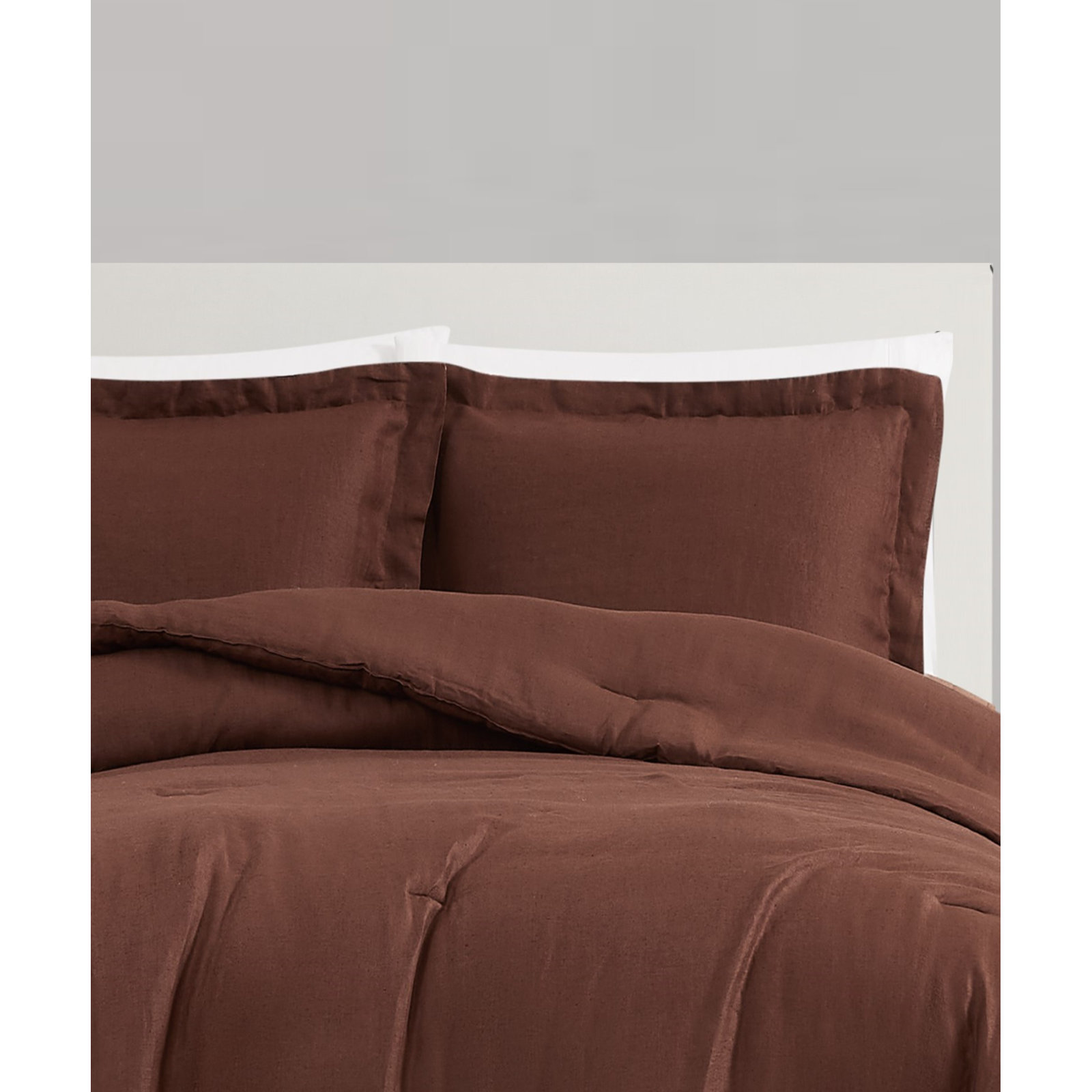 Nena Linen Bedding Set, Queen Comforter + 2 Standard Shams, Brown