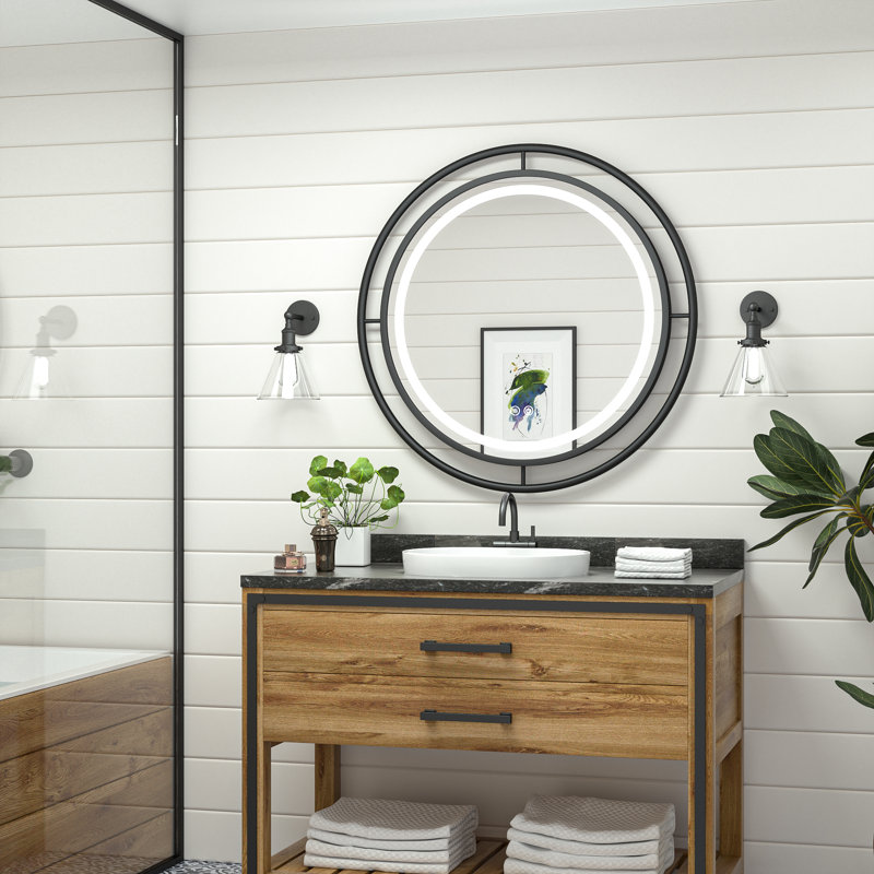 Markia Round Framed Lighted Mirror with 3-Color Adjustable Light Bathroom Vanity Mirror