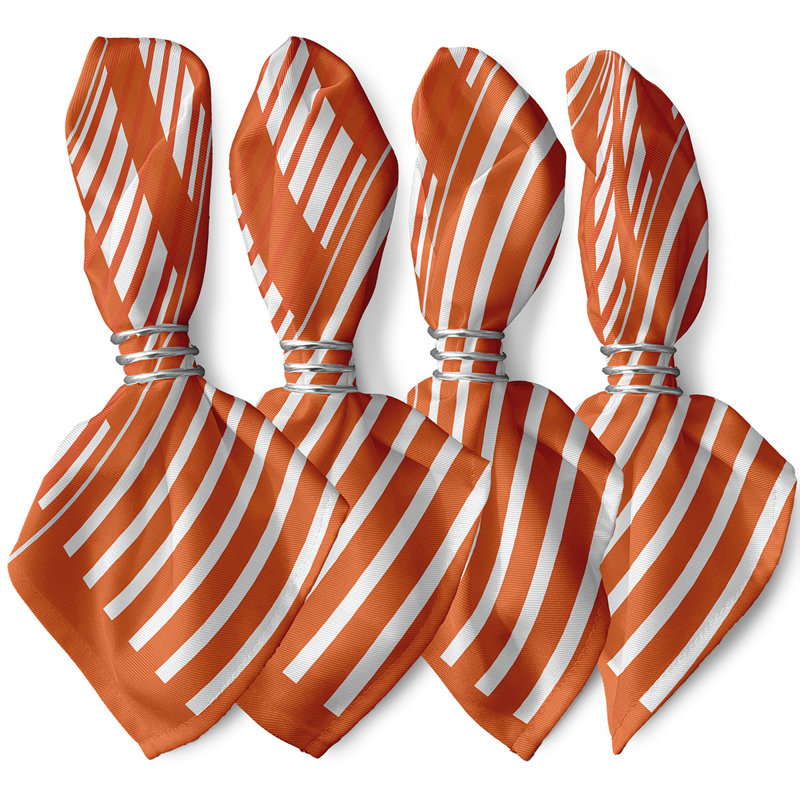 Hankins Polyester Striped Square Napkin, Orange