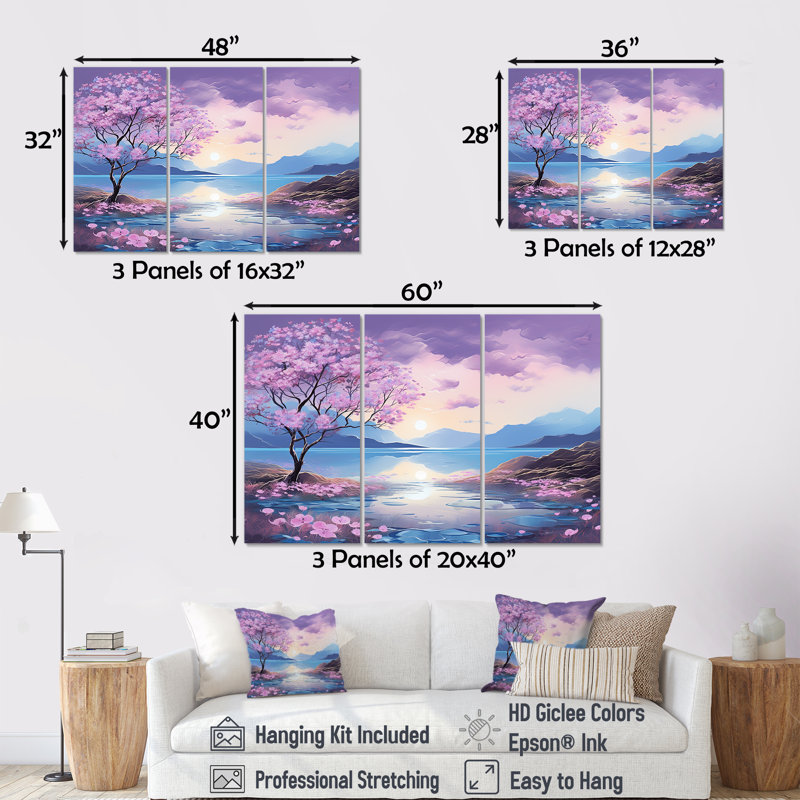 «Beautiful Pink Rhododendron Landscape I - Flower Field», ensemble d'art mural sur toile, Toile tendue
