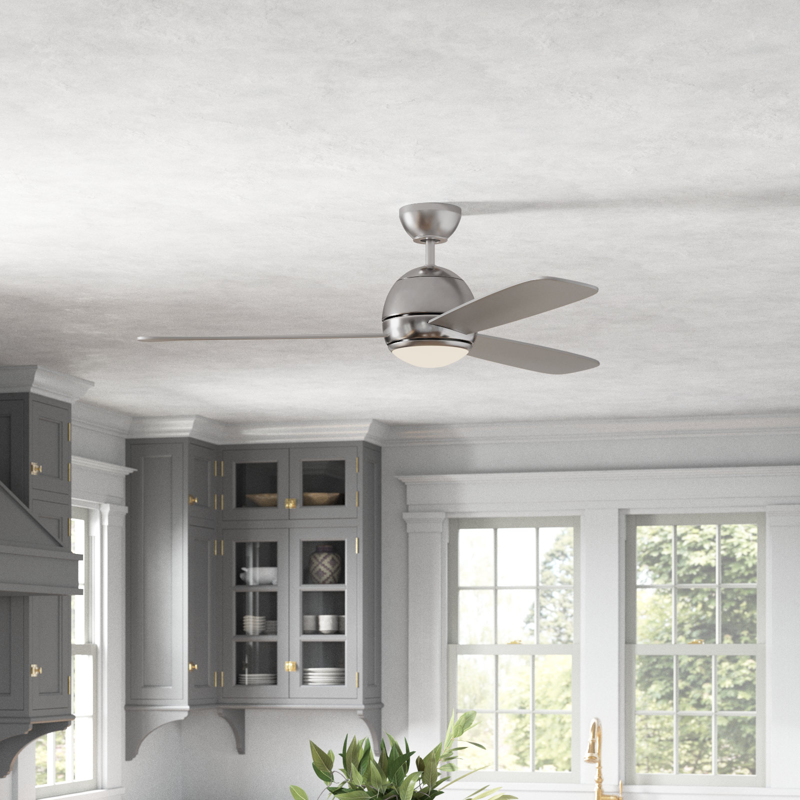 Erina 52" Ceiling Fan with Light Kit, Silver, Brushed Steel