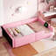 Lit plateforme simple tapissier avec garde-corps et station de charge, rose