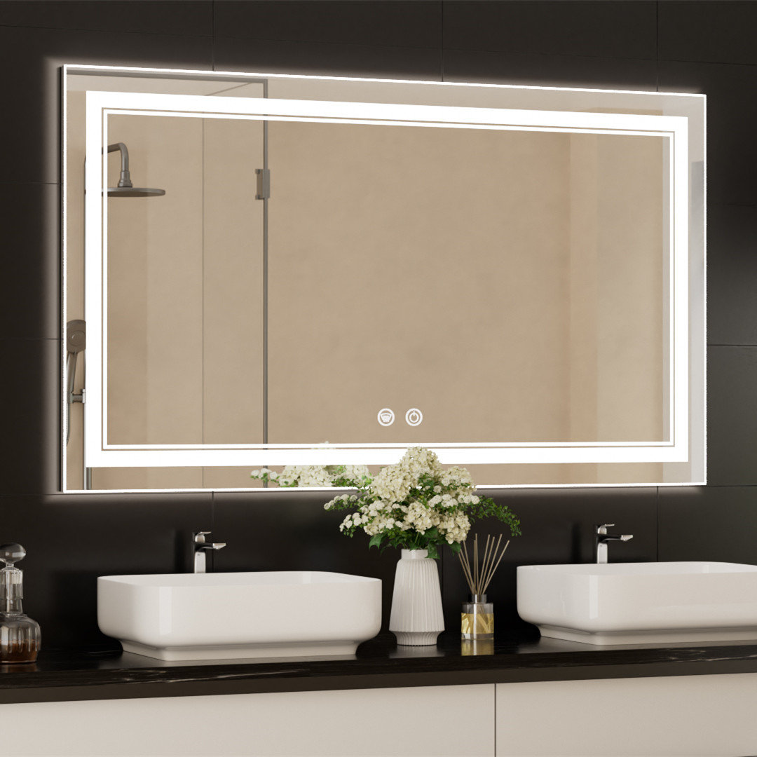 Kaelia LED Lighted Bathroom Vanity Mirror Memory Function Anti-fog Wall Mirror Ivy Bronx 