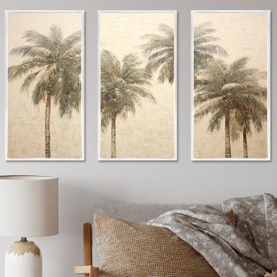 Ensemble de salon mural rétro Vintage Tranquility Palm Trees I - Palmiers et palmiers