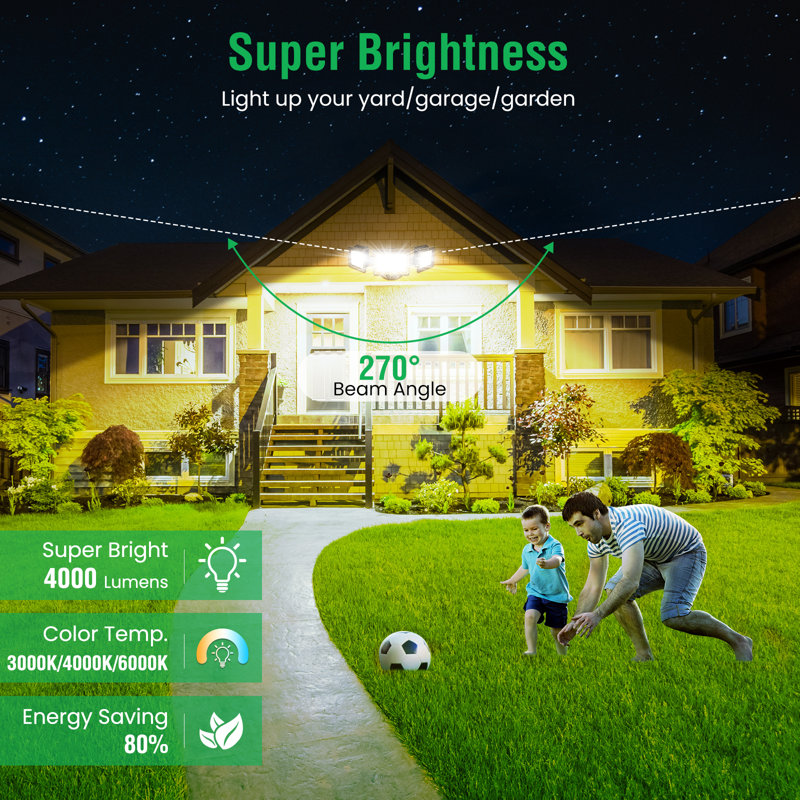 Black Adjustable Triple Head LED Outdoor Security Flood Light