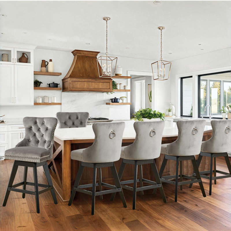 Swivel Counter Bar Stool Set with Wood Frame,Grey, Grey