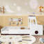 Lit simple en forme de voiture pour enfants avec tiroirs de rangement, fenêtre et bureau pour lit simple, blanc-146369177-146369178