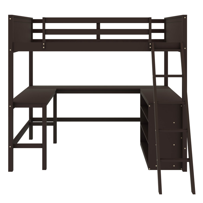 Loft Bed With Shelves,Storage Drawers ,Desk And Stairs, Espresso, Full