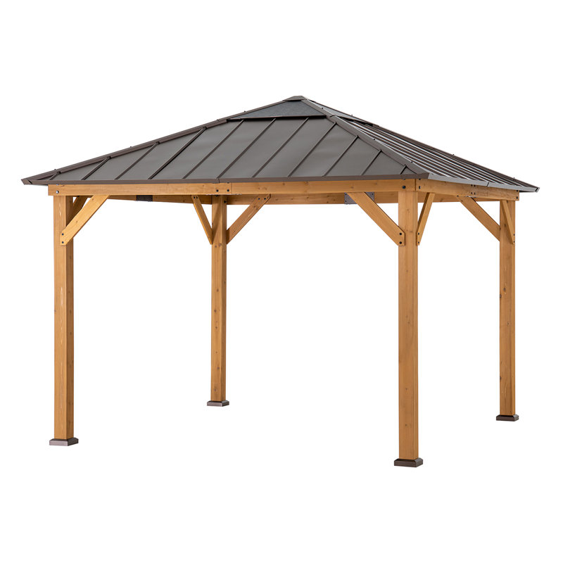 Cedar Framed 11' x 11' Gazebo with Brown Steel Roof