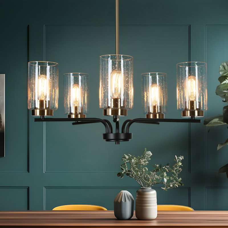 Lustre 5 lumières à abat-jour linéaire avec verre bullé Grisella