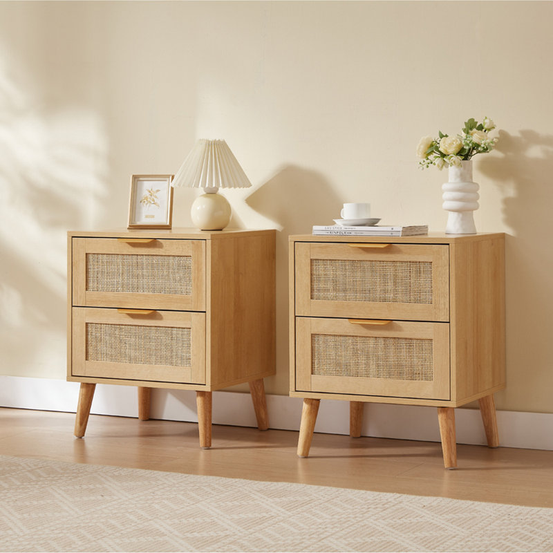 Sumayah 2 Natural Rattan Bedside Tables