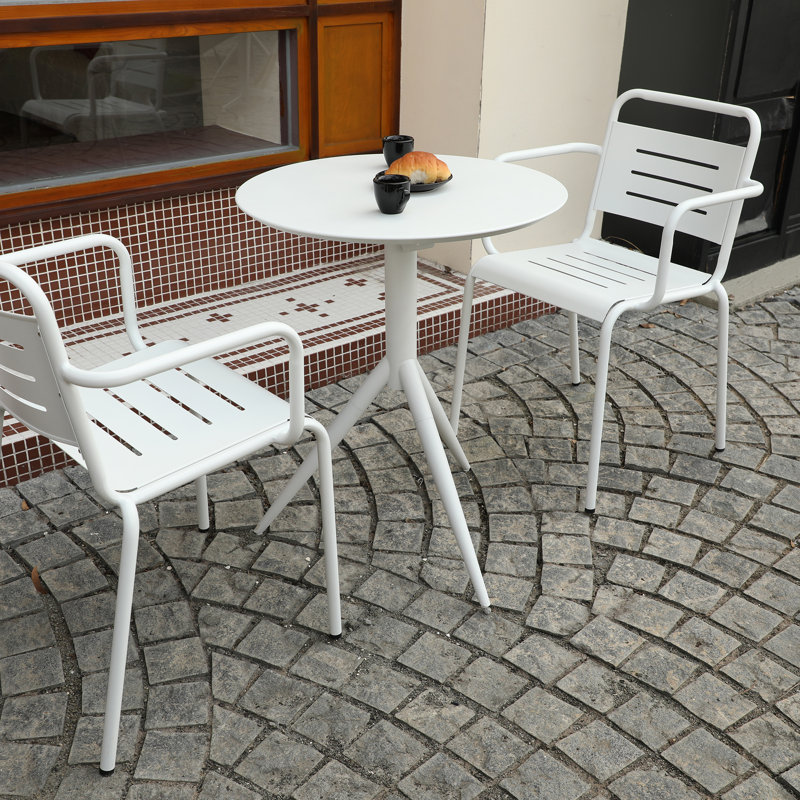 White Foldable  Round Table, 23.6'' Diameter X 29.5'' Height, Metal, Waterproof & Rust-Resistant, Tripod Base, Indoor & Outdoor Patio Table