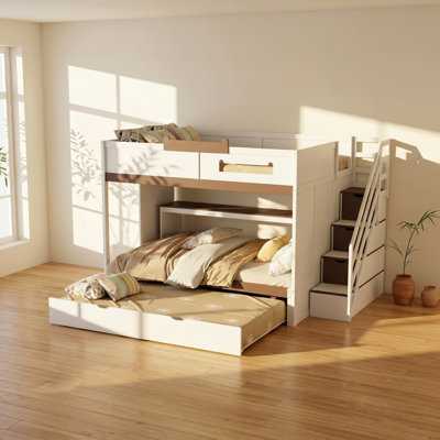 Devereux 57.4" W x 96.4" D x 58.3" H Full over Full Bunk Bed with Twin Trundle and Integrated Staircase Storage
