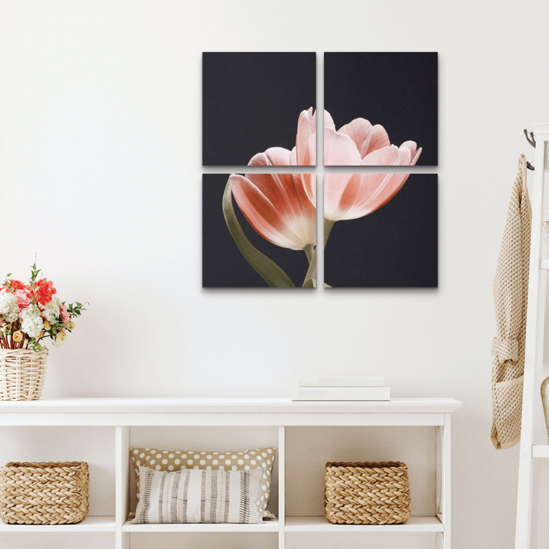 Ensemble de 4 panneaux muraux - Art mural sur toile «Soft Pink Grey Bg» Bilge Paksoylu pour le salon, la chambre à coucher ou le bureau 