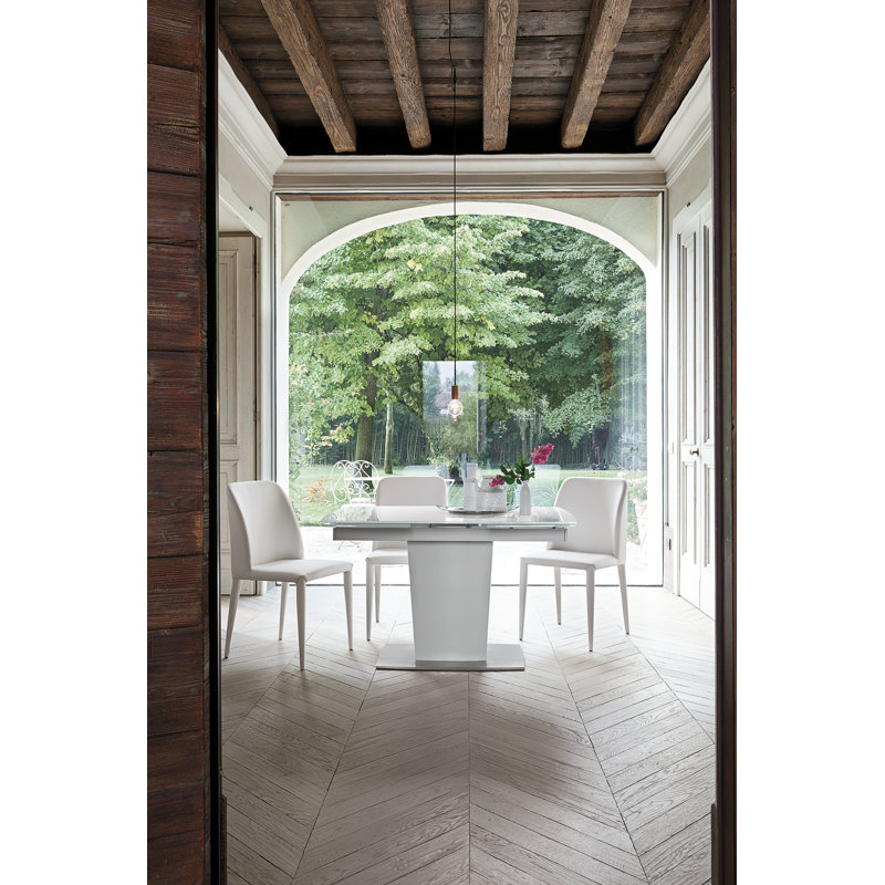 Angelique Glass Top Dining Table, 75cm H x 160cm L x 90cm W, White/Silver, White