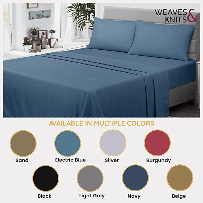 ENSEMBLE DE FEUILLES À SABLE, Ensemble de draps pour taille de lit simple TG, Bleu électrique