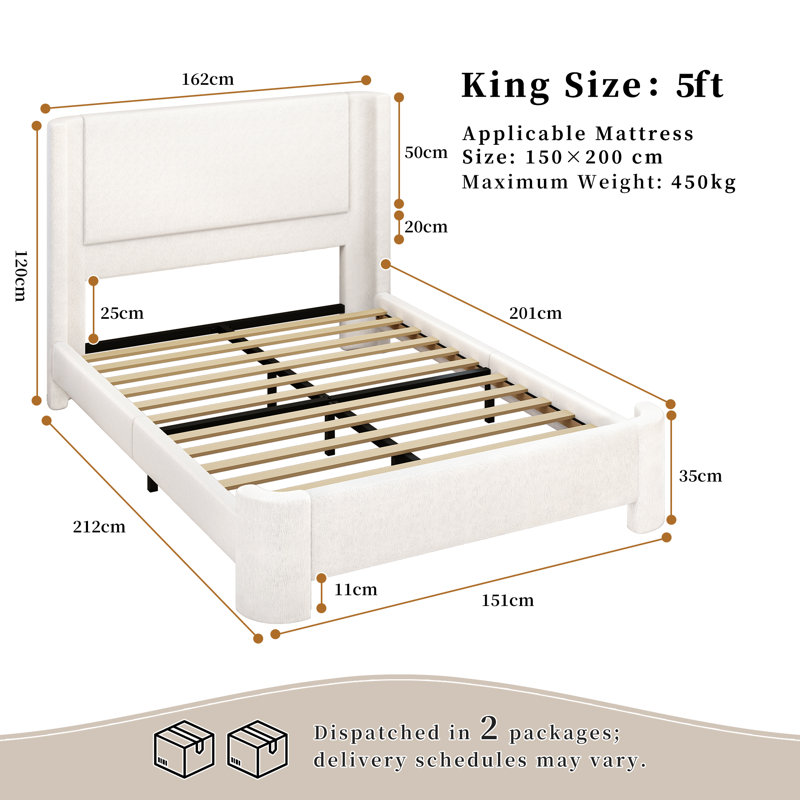 Upholstered Bed, Yarn-Dyed Linen, King(5'), White