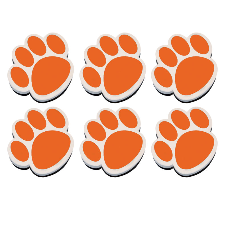 Magnetic Orange Paw Whiteboard Erasers Set of 6