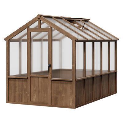 Spacious Walk-In Wooden Greenhouse for Outdoors – Heavy Duty Spruce Frame, Durable PC Panels, Adjustable Roof Vents, Lockable Door – Ideal for Garden, Backyard, Patio, Lawn