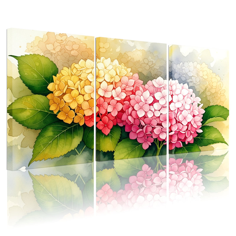 Hydrangea, reproduction d'art sur toile tendue sur toile, ensemble de 3, H 18 po x l 36 po