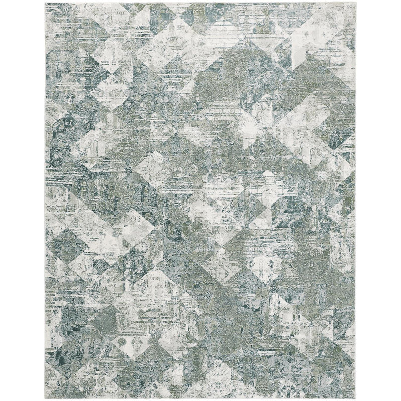 Aybek Geometric Blue/Green/Ivory Area Rug, Rectangle 2' x 3'