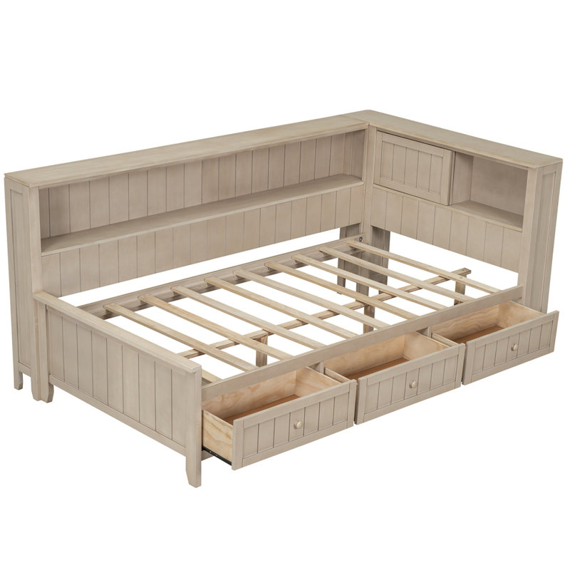 Wood Daybed with Storage Shelves and 3 Drawers, Twin