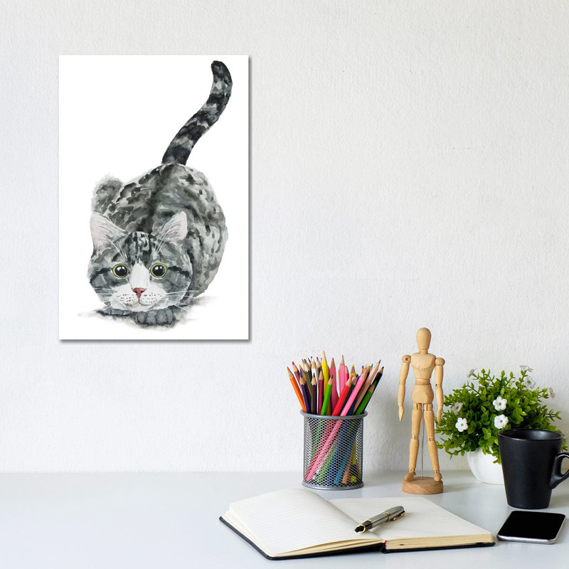 «Hunting Tabby Cat» par Alexey Dmitetchich Shmyrov - peinture sur toile tendue, H 12 po x l 8 po x P 0,75 po