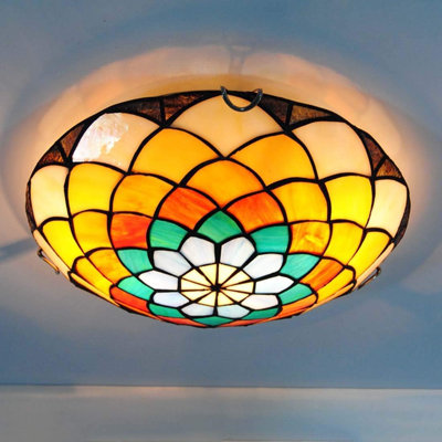 Vintage Flush Mount Ceiling Light - 16" Tiffany-Style Stained Glass, Perfect For Hallway Or Bedroom