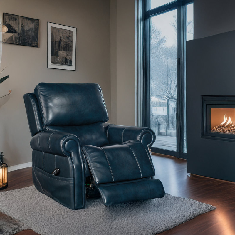  Asrar Genuine Leather Power Lift Recliner, Blue Genuine Leather Genuine Leather