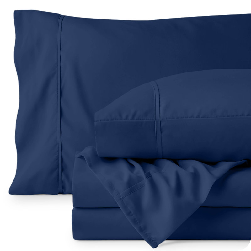 Microfiber Sheet Set with Bonus Pillowcase Set, Dark Blue, California King