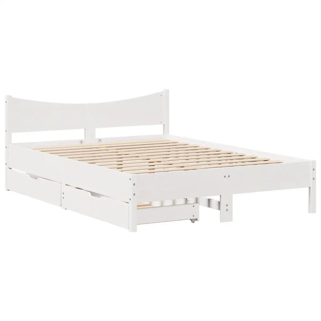 VIDAXL Bed Frame Solid Pine Wood White King Size - Image 3