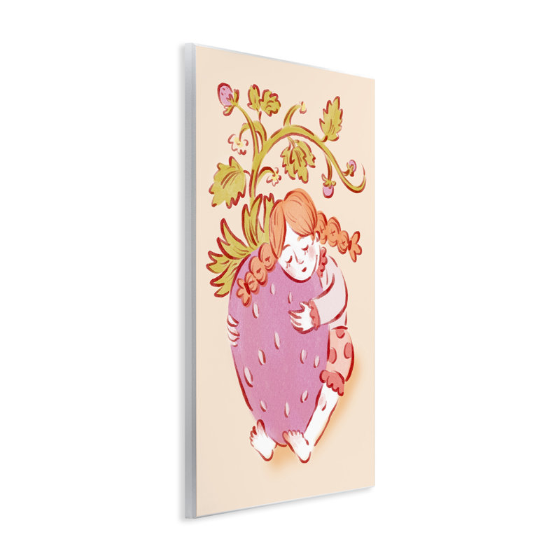 «Girl Huggers Strawberry», plaque murale par Hannah Moren, H 19 po x l 13 po