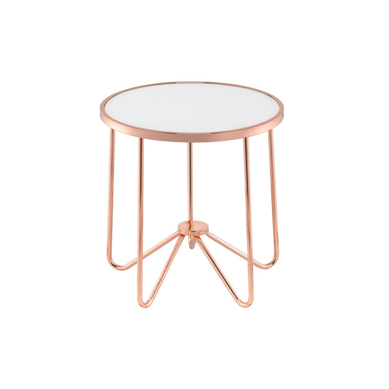 Table de bout moderne en or rose avec plateau en verre givré Alivia