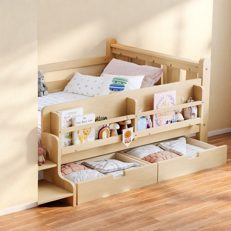 Lit pour enfant peu encombrant avec rangement, conception en bois massif, parfait pour une maison moderne