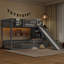 Lit superposé Montessori pour deux personnes avec glissade, escalier de rangement, éclairage DEL et tablette de chevet amovible, gris-2055595983-2055595980