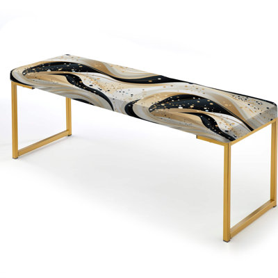 Gold And White Champagne Marble Waves - Marble Upholstered Gold Bench