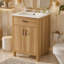 Meuble-lavabo de 61 cm (24 po) avec cadre en bois massif, tiroir rabattable, 2 portes à fermeture douce avec rangement intégré et tablette réglable-287362351