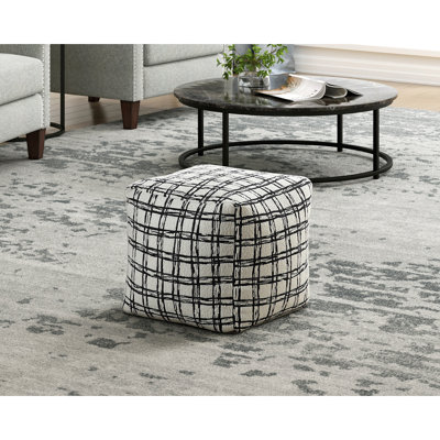 Pouf carré noir et blanc rembourré, base antidérapante, pouf de 300 lb, tissu recouvert, limite, pieds
