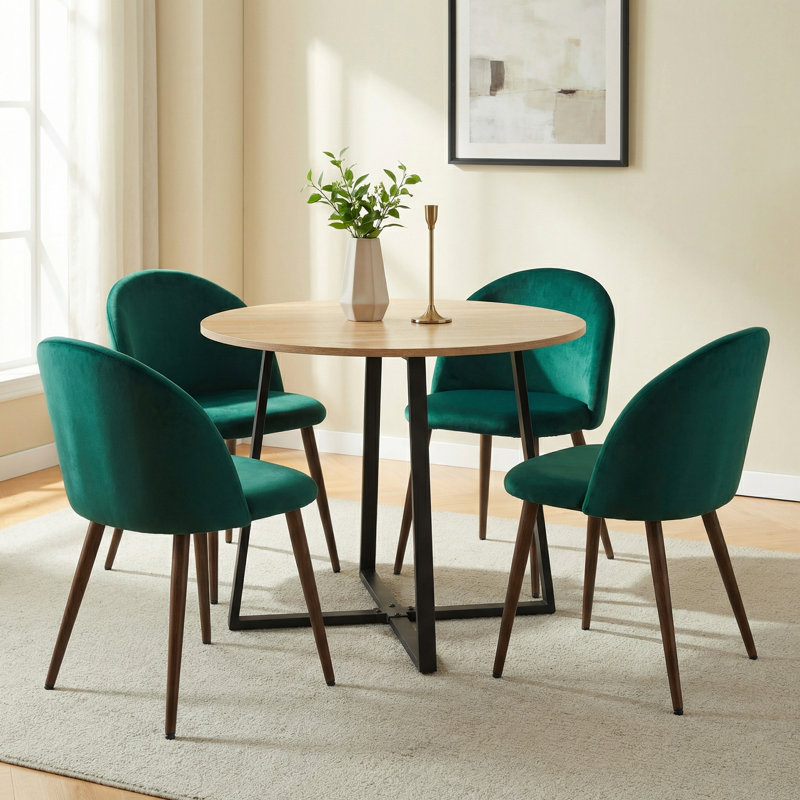 Loralea 4 - Person Cross Legs Dining Set, Green, Oak