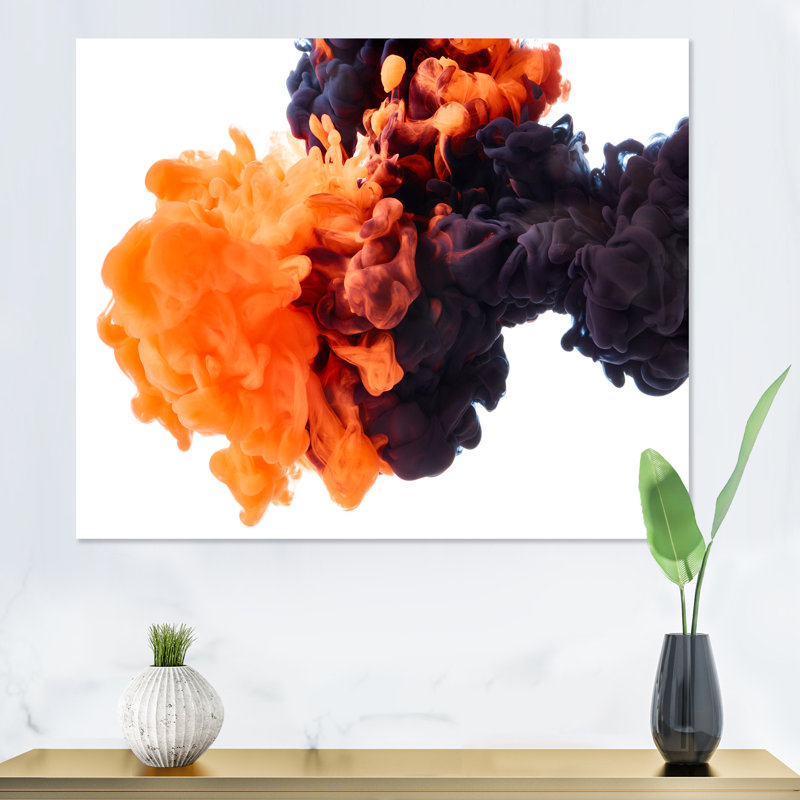 Orange et noir dansant des nuages d'encre - Photographie sur toile, Toile tendue, H 16 po x l 32 po